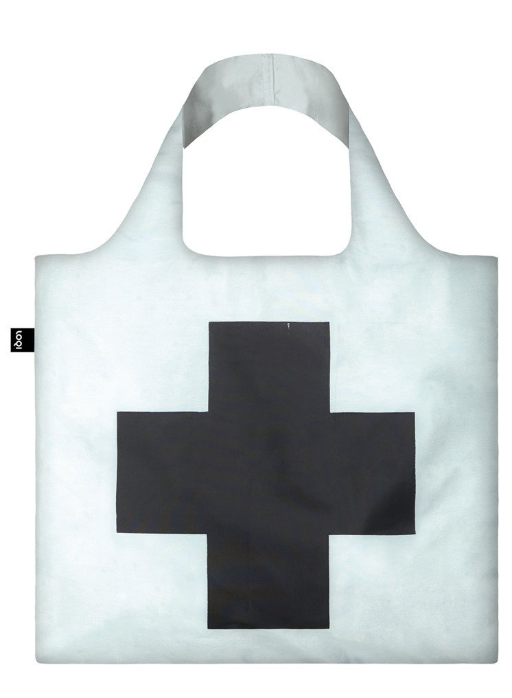 LOQI Museum Kazimir Cross Canvas & Beach Tote Bag, 50 cm, 20 L, Malevich Black