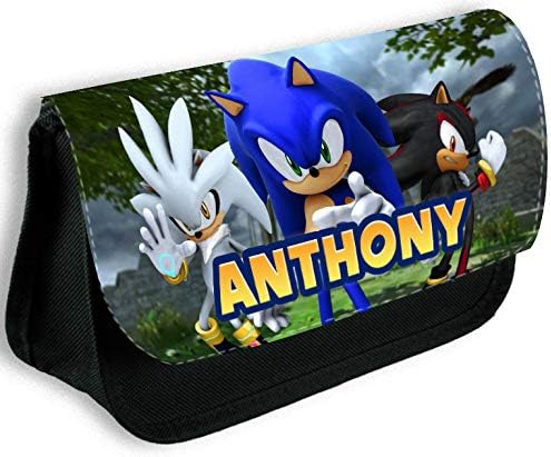 Personalised Any Name Sonic The Hedgehog Design Black Pencil Case Bag School Kids Stationary 12