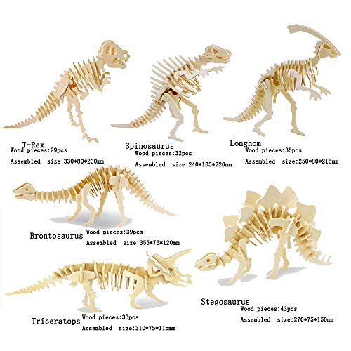 Dinosaur Puzzles 3D Wooden Building Blocks Toys Manual DIY Stereo Model Diagram Creative Assembled Educational Toy for Adults and Kids