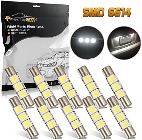 Partsam 10PCS White 29mm 5050 3-SMD 6641 6614F Fuse LED Visor Vanity Mirror Lights