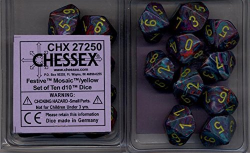 Chessex Dice d10 Sets: Festive Mosaic / Yellow - Ten Sided Die (10)