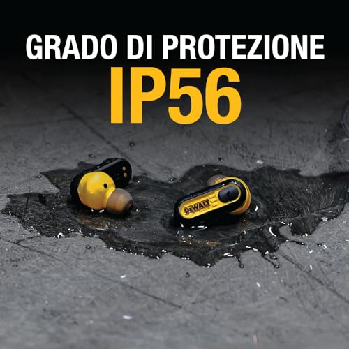 DEWALT True Wireless Bluetooth Earphones In-Ear Headphones with USB-C Charging Case, Up to 37 Hours Autonomy, Dust and Water Resistant IP56 Ideal for Work, Construction Site and Outdoor Use Yellow