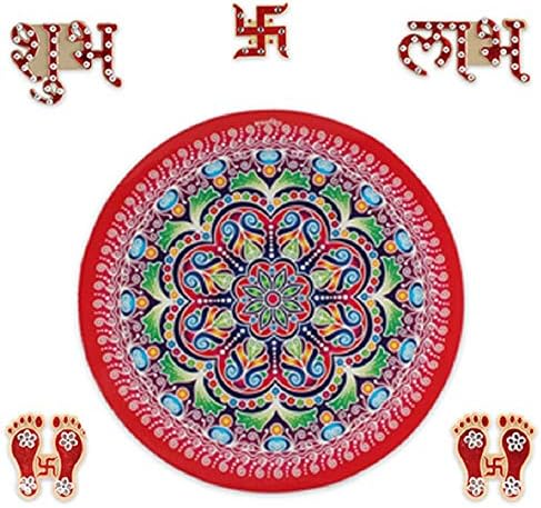 DEVIKA: Decorate Your Door,Make Home Auspicious,Rangoli Floor Decorations Round Shape with SWASTIK,SHUBH LABH, 2 Sets of Lakshmi charan (pagla) Traditional Home Décor Priceless giftsR6 (DSIGN2)