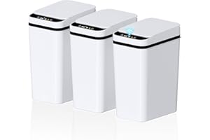 jinligogo 3Pack Bathroom Small Trash Can with Lid, 2.6 Gallon Touchless Automatic Garbage Can Slim Waterproof Motion Sensor Smart Trash Bin for Bedroom, Office, Living Room-White