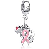 NanMuc Fight Breast Cancer Awareness Dumbbell Charms Pink Ribbon Dangle Beads for Pandora Bracelets