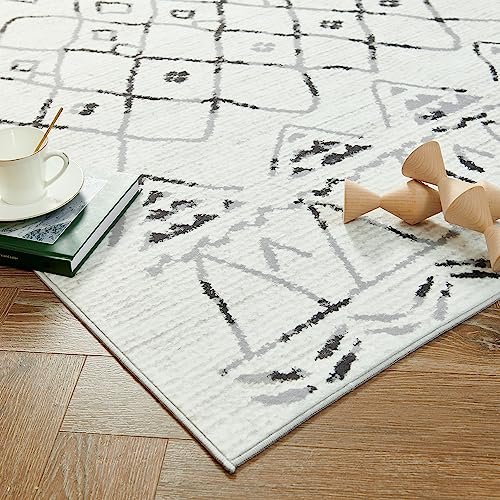 JINCHAN AREA RUG 3X5 MOROCCAN RUG WASHABLE RUG MODERN GEOMETRIC RUG NON SLIP ACCENT THIN RUG INDOOR DOOR MAT FLOOR COVER SOFT RUG CARPET FOR KITCHEN BEDROOM LIVING ROOM CREAM