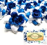 (24) Silk Two-tone Blue Roses Flower Head - 1.75
