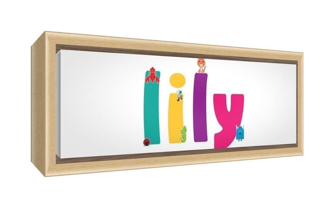 Feel Good Art Framed Box Canvas with Solid Natural Wooden Surround in Cute Illustrative Design Girl's Name (19 x 46 x 3 cm, Small, Lily)