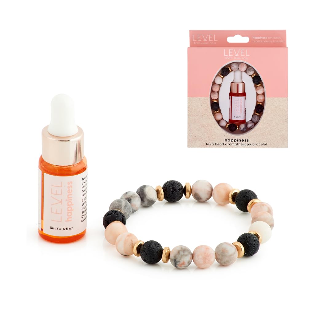 Level Body Mind Soul - Aromatherapy Lava Bead Bracelet with Sandalwood & Jasmine Oil - Anxiety & Stress Thoughtful Gift - Aids Sleep - Happiness