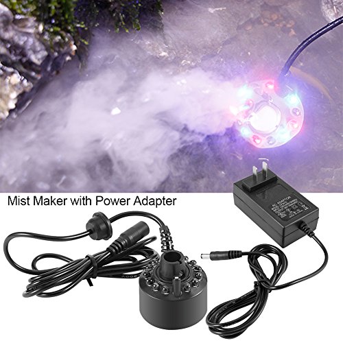 Asixx Mist Maker Fountain, 1Pc Mist Maker Fog Maker or12 LED Colorful Mist Maker with Power Adapter Great Decoration for Fish Tank, Fountains, Water Feature and Water Crafts, US Plug (US Plug)