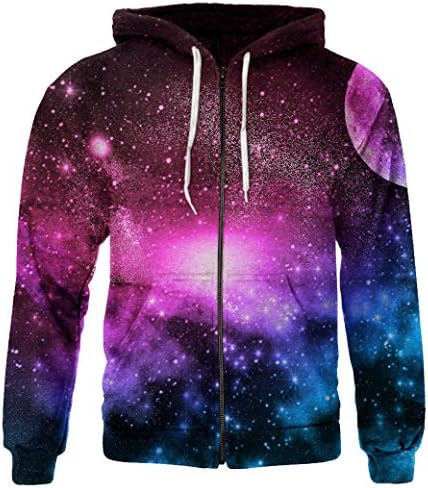 KNTOUDX Galaxy Scenery Print Fleece Full-Zip Hoodie Pullover Sweatshirts NO4 XXXL