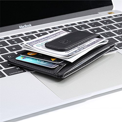 RFID Blocking Minimalist Wallet Genuine Leather Slim Front Pocket Wallets for Men & Women - Ultra Thin Credit Card Holder Sleeve with ID Window