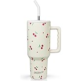 Cherry 40oz Double Insulated Tumbler with Handle and Straw Lid for Cherry Lover, Women, Girls - Birthday, Christmas, Travel, Coffee Mug