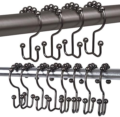 Bathroom Shower Curtain Rings Hooks With Double Glide And Round Rollers, Pack of 12(Oil Rubbed Bronze-m)
