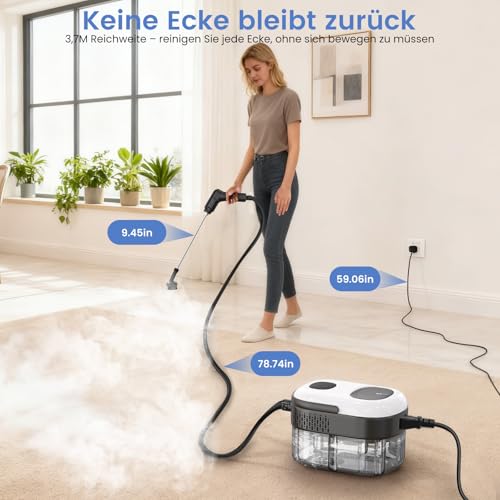 Granarbol 2500 W Professional High Pressure Steam Cleaner Handheld Device for Everything, 15 Second Heating 1.4 L Hand Steam Cleaner, with 18 Pieces Cleaning Set and Extension Rod, for Floor