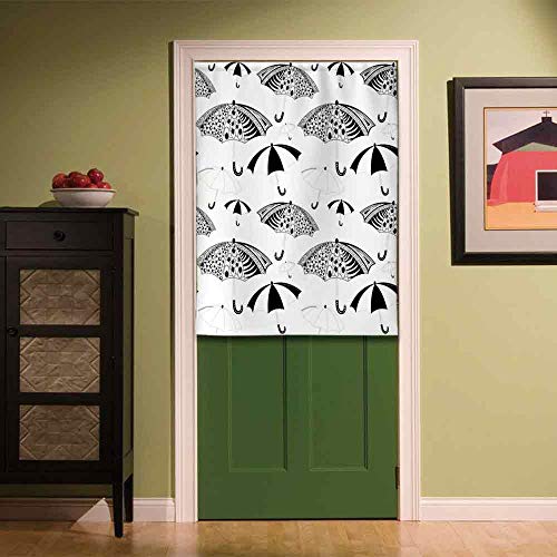 YOLIYANA Apartment Decor Privacy Door Curtain,Ornate Umbrella Icons with Minimalist Stripes and ...