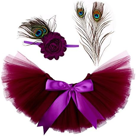ISOCUTE Newborn Girl Photo Props, Baby Photography Peacock Feather Skirt Headband