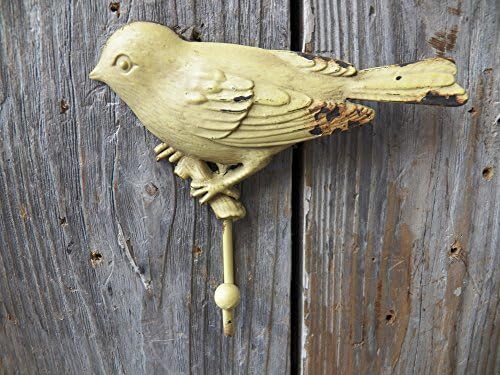 Fun BIRD Shaped All Metal Chippy LIGHT YELLOW 5" x 4" COAT HOOK Hat