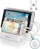NONYTECH Multi-Device Charging Station–Universal Fast-Charging Clutter-Free USB Dock For iPhone, Android Smartphone & Smart Watch,Tablet,Digital Camera& More,4x2.4A Ports-White-BONUS 4 Charging Cables