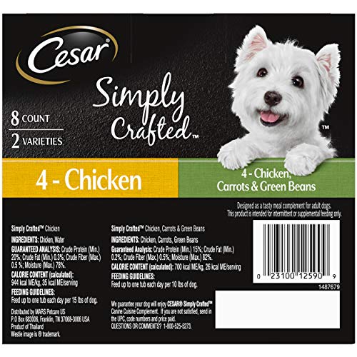CESAR Simply Crafted Adult Wet Dog Food Meal Topper Variety Pack, Chicken and Chicken, Carrots