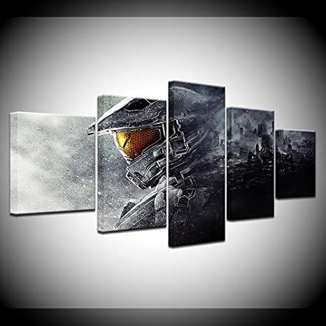 Amazon Com Hope003 Canvas Painting 5 Piece Framed 5 Piece Wall Painting Canvas Prints Posters Halo Guardians Video Game Modular Wall Art Home Decor Art Print Picture Artwork Posters Prints