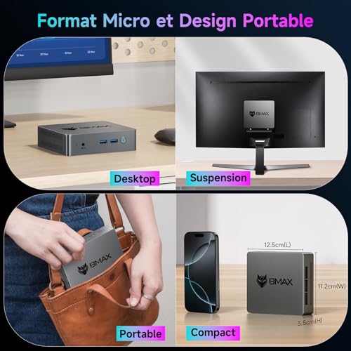BMAX B3Pro Mini PC, Intel Celeron N4500 (up to 2.8GHz), 8GB DDR4 RAM + 256GB M.2 SATA/NVMe SSD, Win-11Pro, Micro Desktop Computer, WiFi 5, BT5.0, Dual Display 4K Tower PC for School/Office