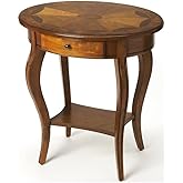 BOWERY HILL Oval Accent Table, 24.5" W x 18.25" D x 26.25" H, Solid Rubberwood and Veneers, Olive Ash Burl and Brown Finish, 