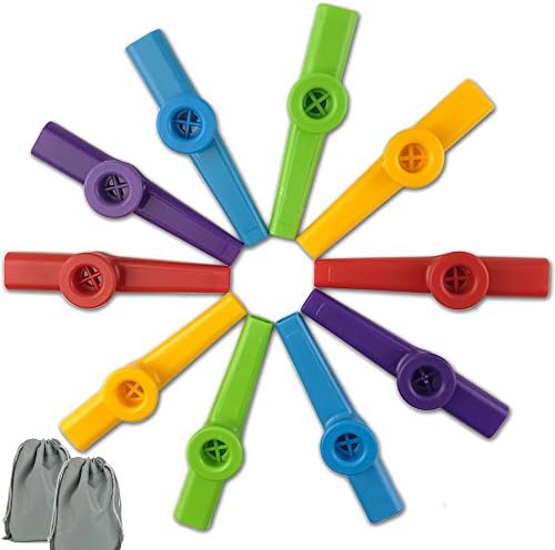SHAN RUI 10pcs Colorful Plastic Kazoo Musical Instruments Party Favor with 2pcs 13x17cm bags