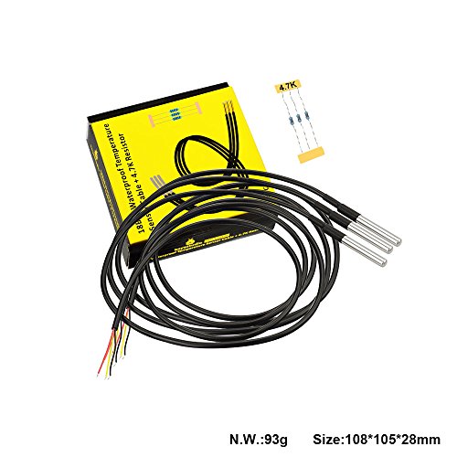 KEYESTUDIO Ds18b20 Digital Temperature Sensor(Waterproof)+4.7k Resistor Kit 3 pack for Arduino To Measure The Temperature of the Air, Liquids Like Water and the Temperature of the Ground