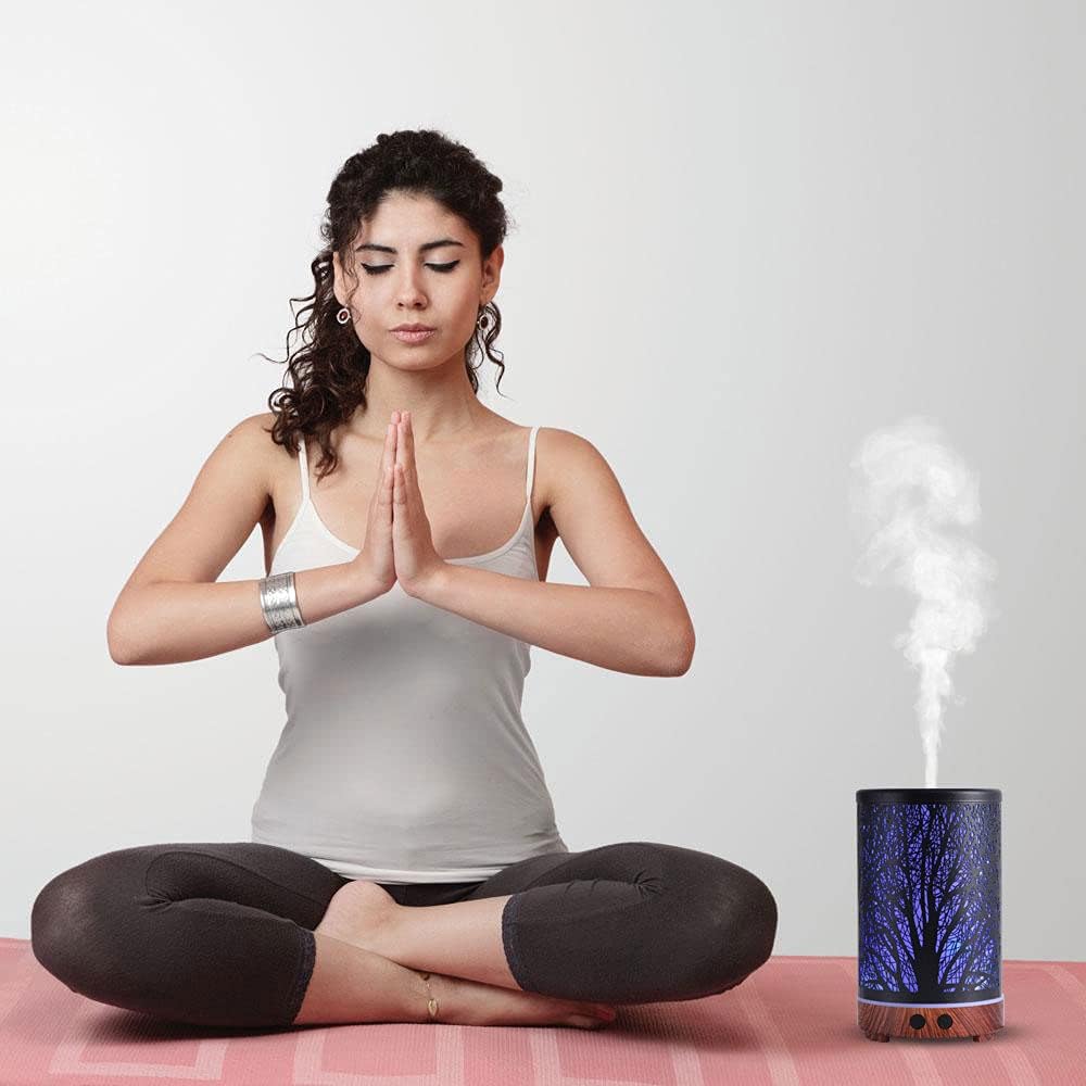 Essential Oil Diffuser, Ultrasonic Diffusers for Essential Oils 150ML Metal Aromatherapy Cool Mist Humidifier with Adjustable Mist Mode Waterless Auto Shut-Off 15 Lighting Changed Modes LED (Tree): Kitchen & Dining