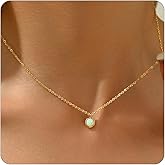 Jewigo Opal Necklaces for Women Dainty 18K Gold Plated Created Opal Pendant Necklace Simple Round Opal Jewelry Gift