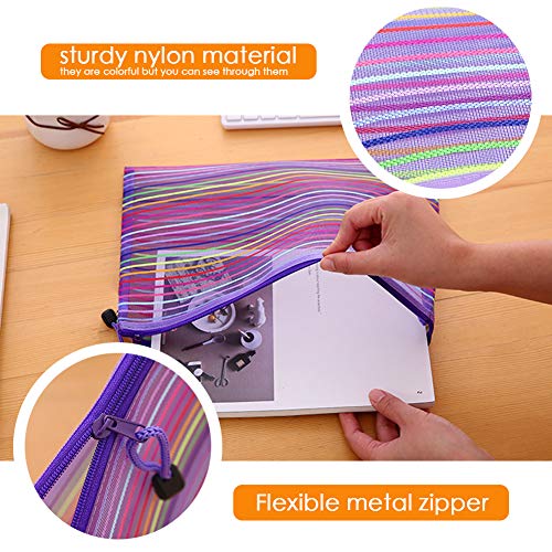 Zipper Mesh Pouch, 6 Pcs 6 Colors 9.8''x 7" Pencil Pen Document Bag Zipper File Bags Storage Pouch for Travel Cosmetics Makeup, Offices Supplies, Travel Accessories - Thumbnail 3