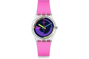 Swatch Casual Watch Transparent Quartz Bio-sourced NEON Pink Podium
