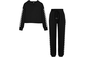 DAXIANG Girls Fashion Clothes Set Kids 2 Piece Outfits Crop Hoodies Sweatshirts and Drawstring Sweatpants Size 7-14 Years