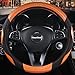 AmeriLuck Steering Wheel Cover for Car, Universal 15 inch, Odorless, Breathable, Anti-Slip, Sporty, Soft and Snug Grip, Carbon Fiber Effect (Orange | Back)