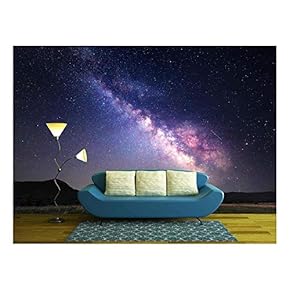 Landscape with Milky Way. Night Sky with Stars at Mountains. - Removable Wall Mural | Self-Adhesive Large Wallpaper - 100x144 inches
