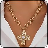 ONBRIG Chunky Necklace for Women Trendy Big Cross Necklace Large Cross Pendant Necklace Thick Bold Statement Necklaces for Women Chunky Jewlery