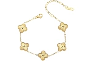 GEWK Cat Lucky Clover Bracelet for Women Men Girls Boys 18K Gold Plated Trendy Link Bracelets Adjustable Plated Jewelry Christmas Wedding Birthday Best Gifts