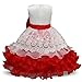 NNJXD Girl Ruffles Vintage Embroidered Sequins Flower Wedding Dress Size (140) 6-7 Years Red
