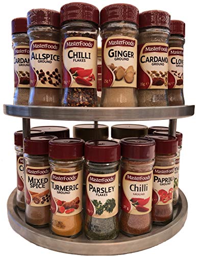 Volta Homeware Lazy Susan. 2-Tier stainless steel, 360 degree rotating metal turntable, ideal storage and organiser for kitchen/bathroom cabinets/shelf, spice, condiment and toiletries spin rack