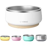Pawaii Dog Bowl, 34 oz Stainless Steel Food and Water Bowl, ID Tag, 1 Pack | Double-Wall Design,Non-Slip Rubber Base,Dishwasher Safe,Smooth Open Design, Not a Slow Feeder,Easy-Rinse Interior
