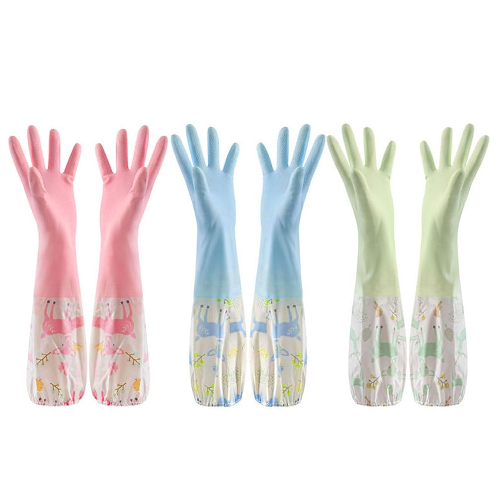 LATRAT 3 Pairs Kitchen Gloves Non-Slip Long Rubber Gloves for Kitchen Dishwashing Household Laundry Cleaning Cleaning