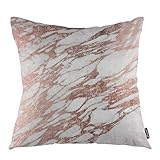 oFloral Marble Throw Pillow Covers Rose Gold Rock Stone Surface Natural Marble Slab Decorative Square Pillow Case 18