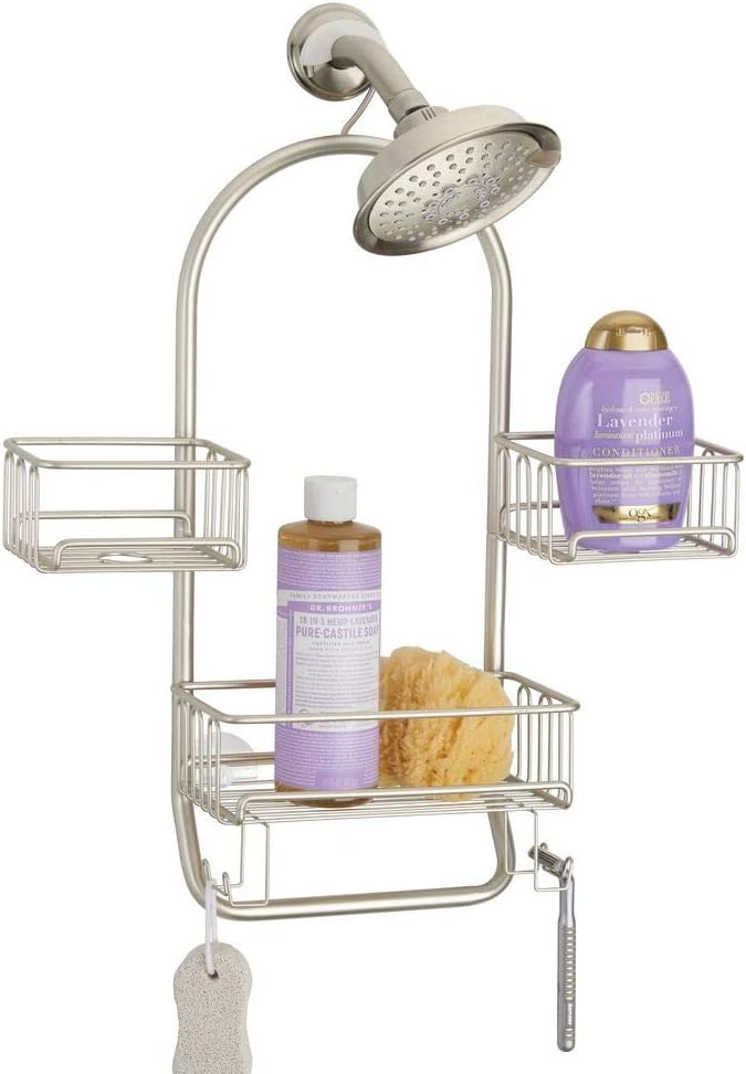 Amazon De Mdesign Duschablage Zum Hangen Praktisches Duschregal Ohne Bohren Aus Rostbestandigem Metall 3 Duschkorbe Zum Hangen 4 Haken Und Handtuchstange Fur Duschzubehor Mattsilber