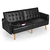 Folding Futon Sofa Bed with 2 USB 65” L Love seat Sofa Suitable for Small Space Configuration, Apartment, Dormitory, Black