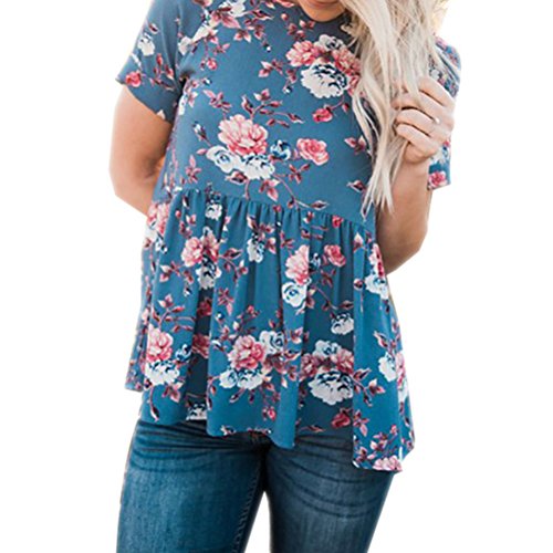 ZXZY Women Boho Short Sleeve Cross Tie Back Floral Print Shirt Tops Blouse Tee