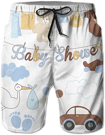 Male Drawstring Waist Drawstring Waist Cartoon Bear And Crane Beach Board Shorts