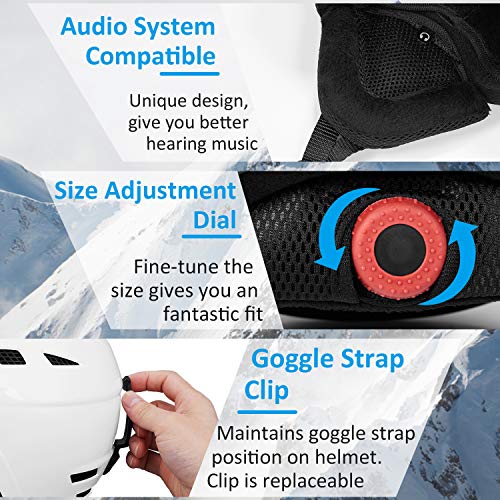 VELAZZIO Valiant Ski Helmet, Snowboard Helmet - Adjustable Venting, Goggles and Audio Compatible, Removable Liner and Ear Pads, Safety-Certified Snow Sports Helmet for Men, Women & Youth （White - M） - Thumbnail 3
