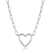 JSGEMSLEE Love Open Heart Necklace for Women White Gold Plated Heart Pendant Chain Paperclip Necklace Layering Necklaces for Women Thanksgiving Christmas Valentines Jewelry Gifts