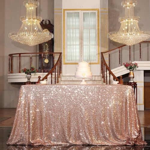 PartyDelight Pailletten-Tischdecke, Hochzeit, Schatz, Weihnachtsbaum, rechteckig, 121,9 x 182,9 cm, Roségold
